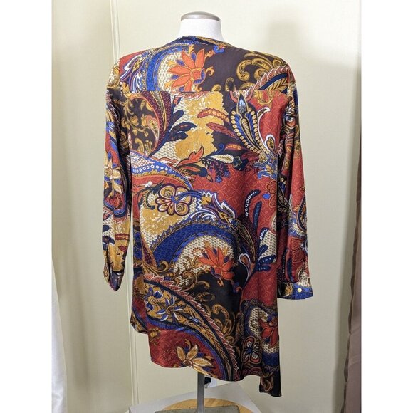 Chicos Top Blouse Womens Size M 8 Petite Multicolor Paisley Floral Lace Up Front - Picture 4 of 5